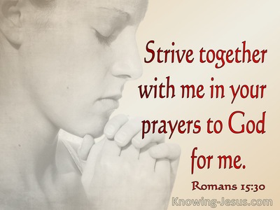 Romans 15:30 Strive With Me In Prayer To God (red)